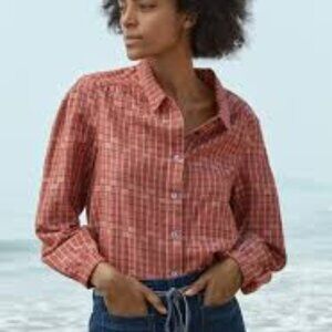 NWOT Poetry Checked Blouse in linen & cotton in  Coral Red
